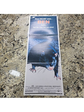 1972 BEN Movie Poster Insert 14x36 Original Cinerama Horror Rat Film Folded